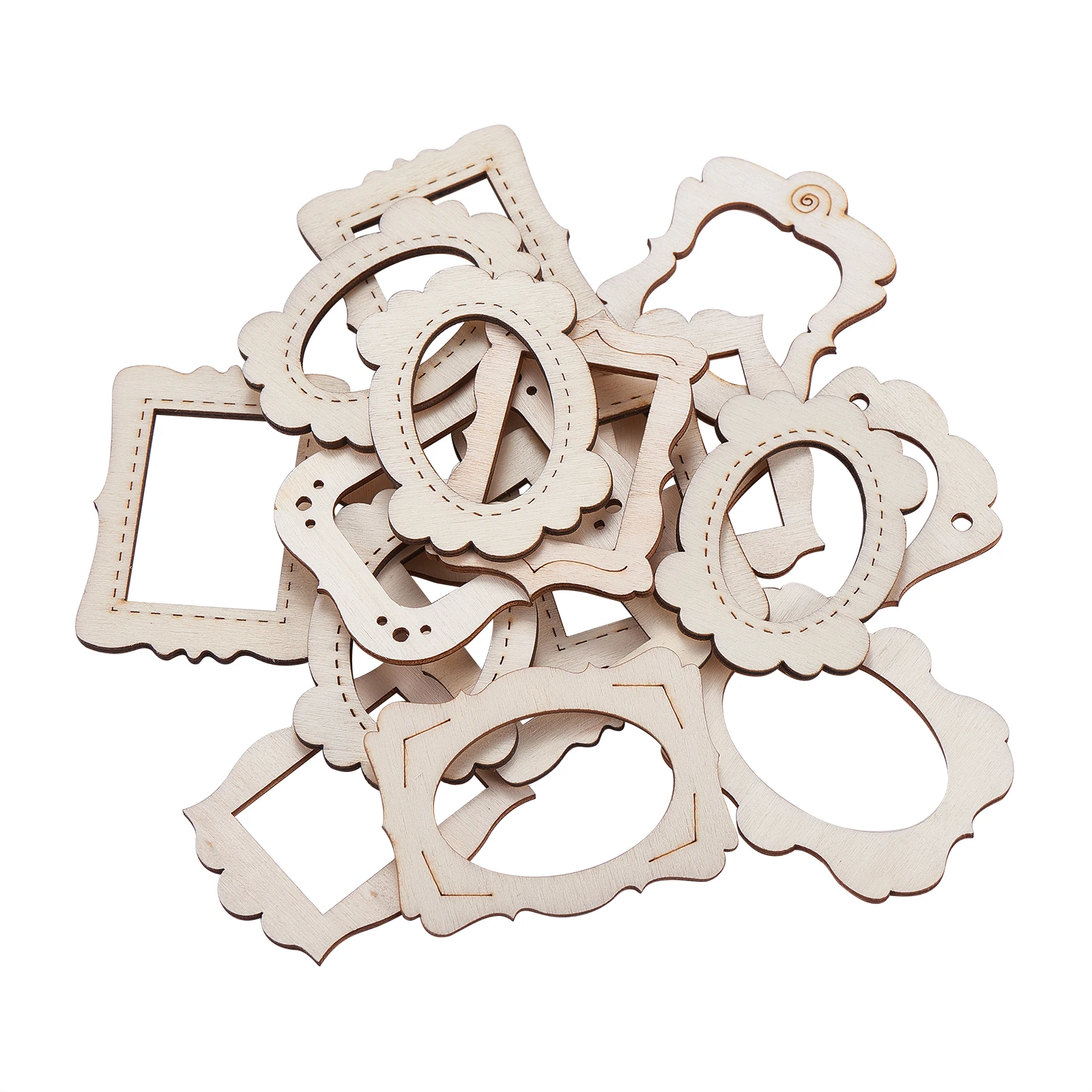 Panda hall 50pcs zufällige Holzrahmen unvollendete hölzerne Bilderrahmen rahmen Ornamente für DIY Weihnachts baum hängen Dekor – Detail 1