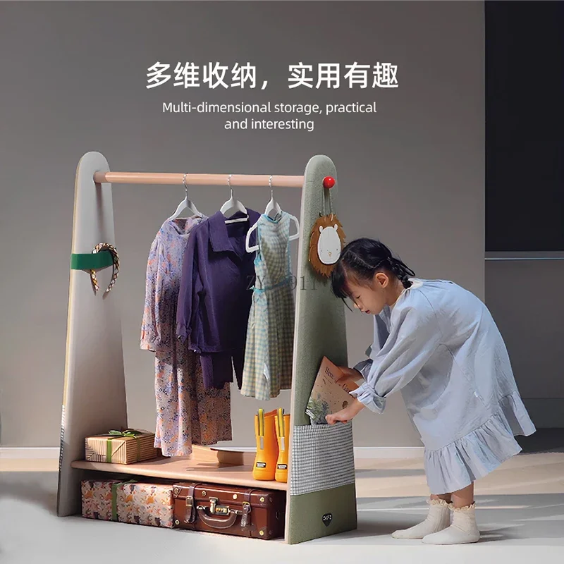 **Children's hanger Soft bag Solid wood floor hanger Middle children's multi-functional fabric Storage rack