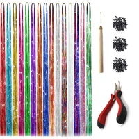 36inch Sparkle Hair Tinsel Rainbow Colored Strands Girls Headwear Hairbinge Hair Laser False Hair Extensions Decor Glitter Strip 1