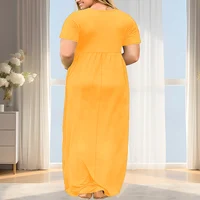2024 New Women's Plus Size Casual Summer Dress - A-Line Short Sleeve Round Neck Maxi Dress, Machine Washable Solid Color Breatha - Image 2