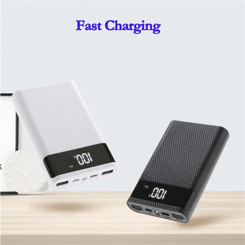 4pcs 18650 Battery DIY Power Bank Case Charge Storage Box 5V Dual USB Type C Android Micro USB Interface For Smart Phones