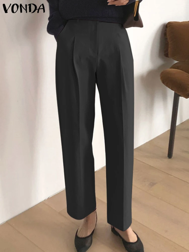 

VONDA Elegant Office Pants Women Sexy High Waist Suit Casual Trousers 2024 Summer Pleated Solid Color Office Long Pantalon Femme