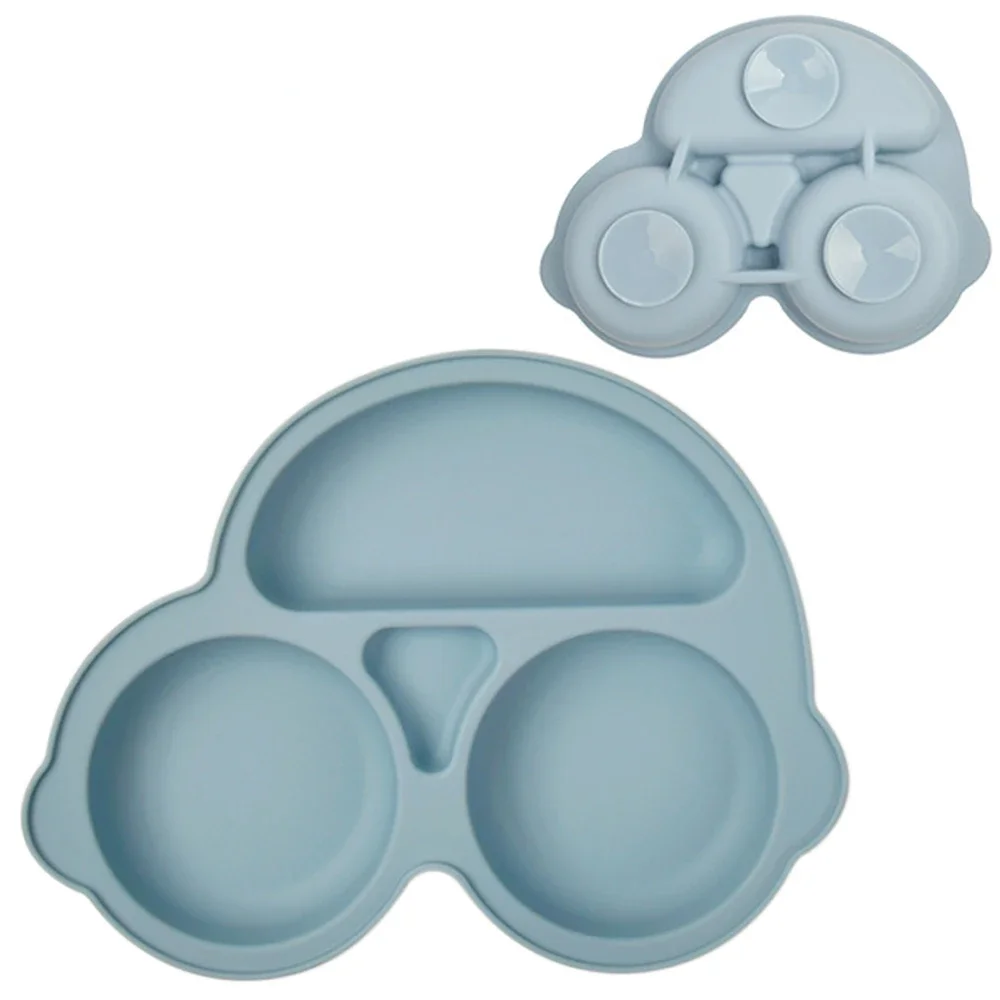 Baby Silicone Dining Plate Kids Feeding Plate Sucker Bowl Solid car Face Children Dishes Toddler Training Tableware BPA FREE Silicone Dining Plate Silicone Meal Set Silicone Feeding Set Baby Tableware Set