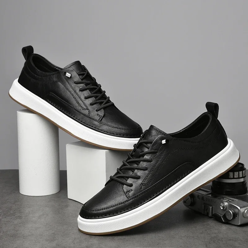 Men Genuine Leather Muller Shoes Casual Leather Outdoor Shoes Walking 2024 Trend Platform Antiskid Comfortable Vulcanized Shoes 2