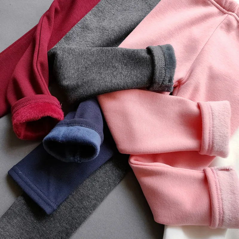 Sweet Girls Pants Kids Boys Thick Warm Trousers Winter Children Casual Solid Color Warm Pants Girls Leggings Gray Pink Wine 6