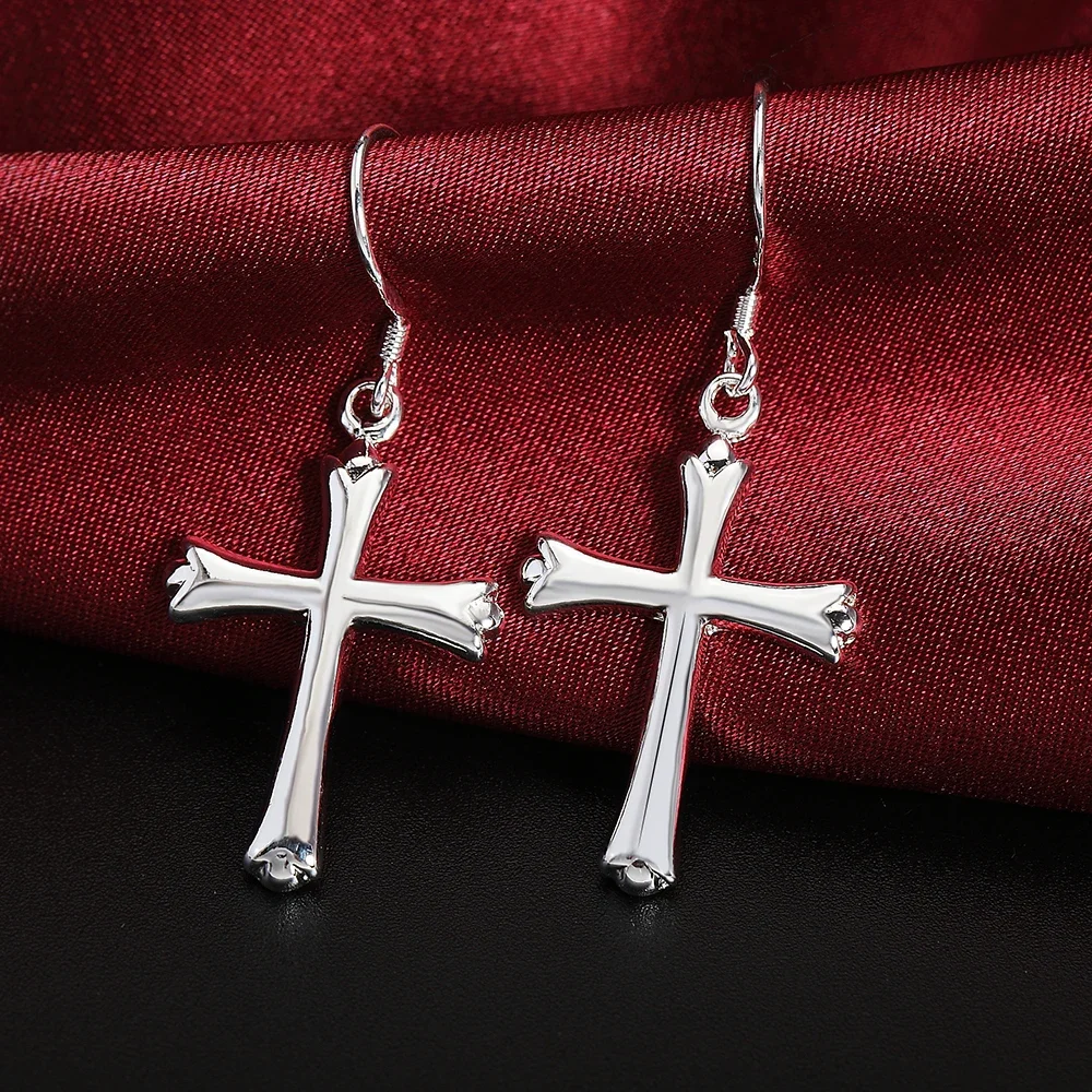 

High Quality Pure 925 Sterling Silver Earrings for Women Jewelry Trend Cross Earrings Wedding Trendsetter Christmas Gifts