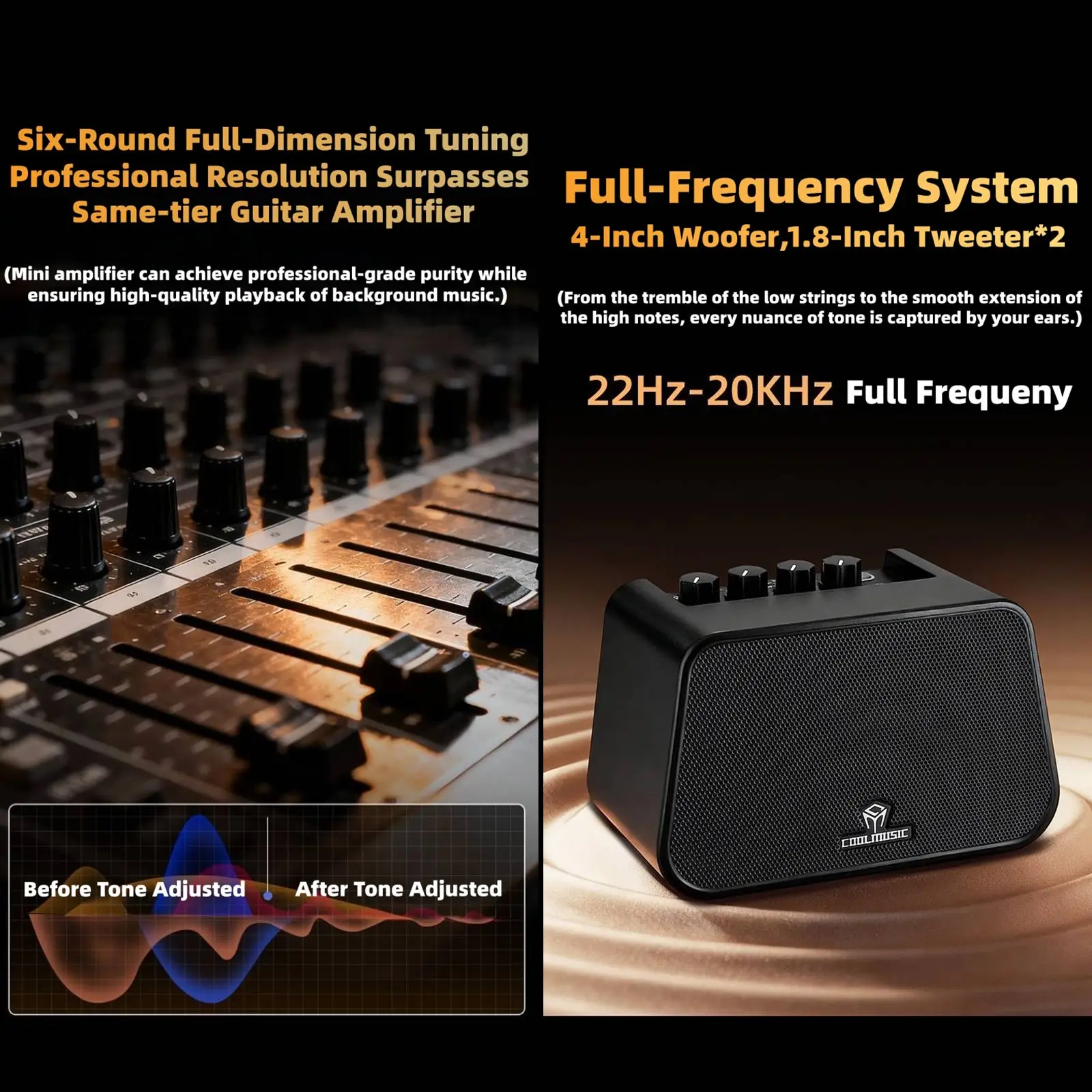 Coolmusic Unique Se 10W Guitar Amplifier Dual Channel Clean/drive Rechargeable Bluetooth Mini Amp with Aux Headphone Input