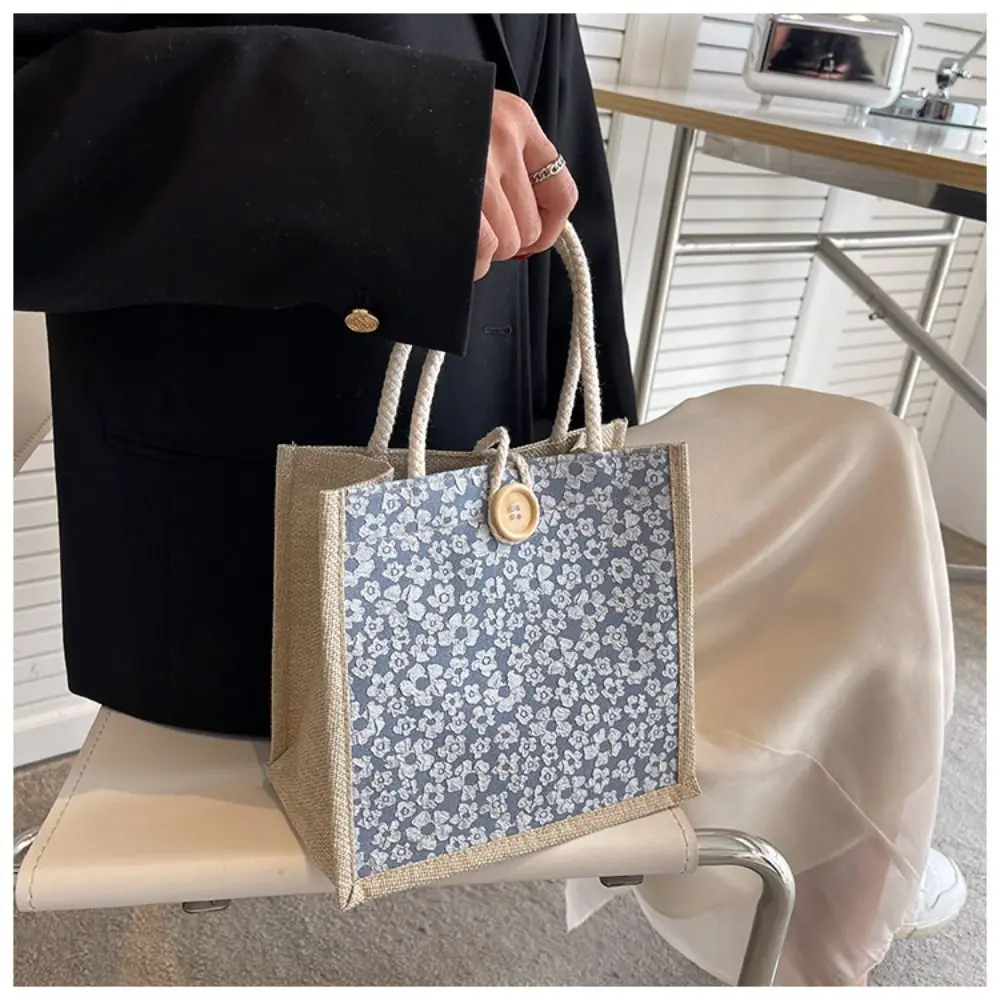 Einfache Leinen Taste Zipper Handtasche Große Kapazität Neue Stil Geschenk Tasche Frauen Tote Strand Organizer Tragbare Einkaufstasche Mittagessen Tasche – Detail 6