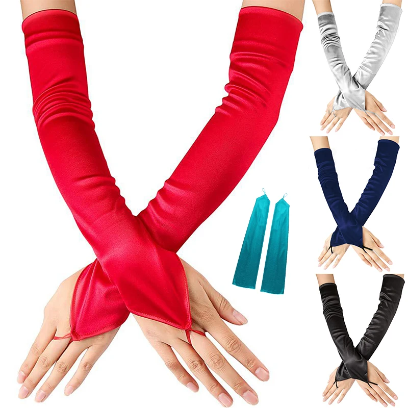 

Sexy satin Women Formal Gloves Solid Color Long Fingerless Mittens High Elasticity Club Party Prom Dancing Gloves Long sleeve