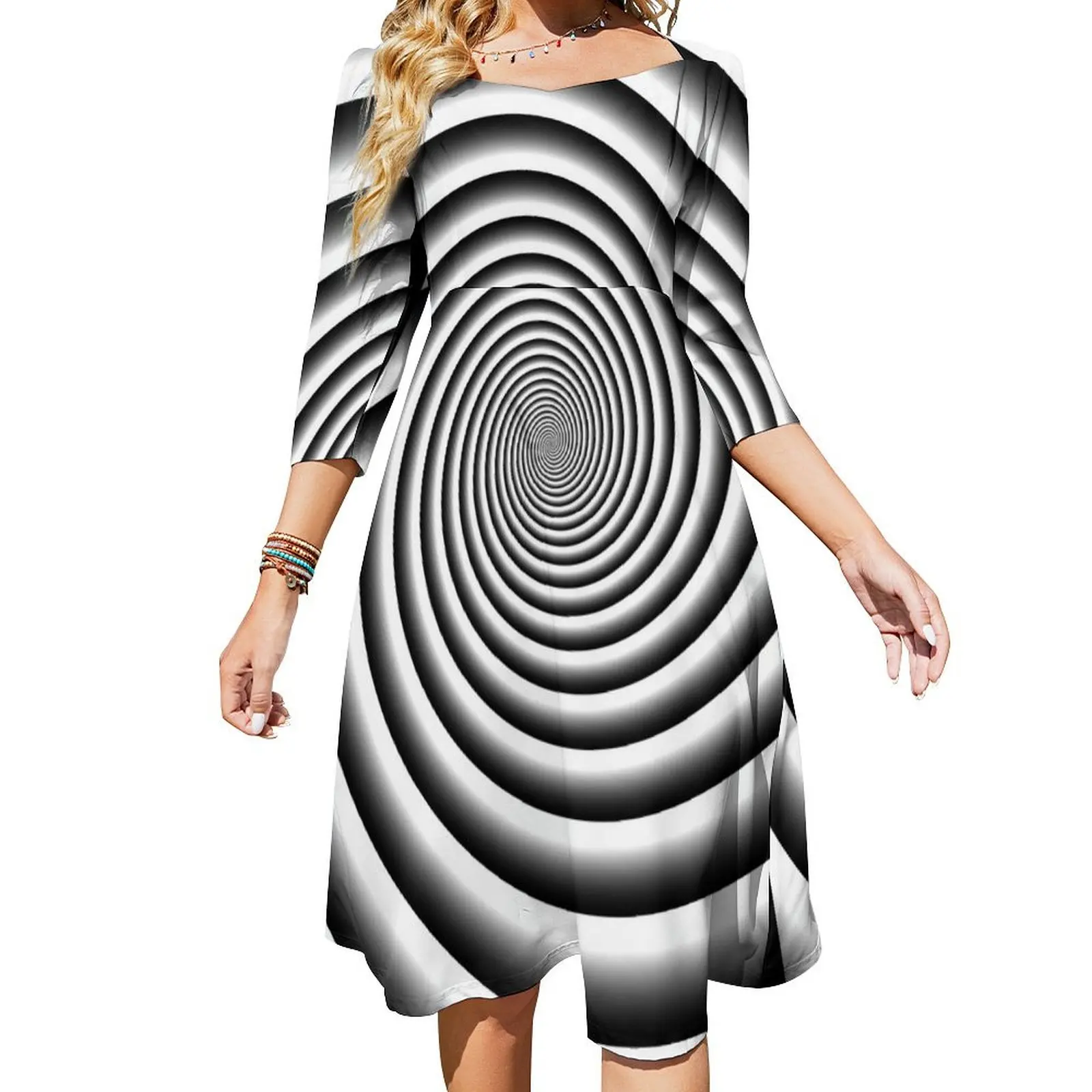 

Монохромное расклешенное платье с завитками, длинные витые платья, летний женский костюм, платье для женщин