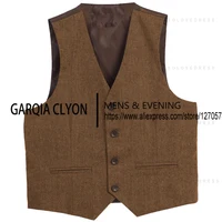 Men's Suits Vests Deep V Neck Simple Herringbone Tweed Slim Fit Single Breasted Business Men's  Waistcoat  For Wedding 2