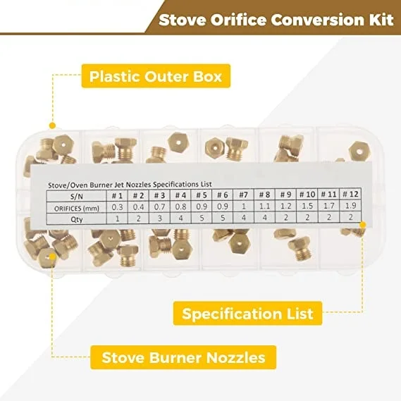 Gas Conversion Kit Gas Burner Nozzle 36Pcs Range Stove Oven Orifice Conversion Kit LP Propane Natural Gas Burner Jet Nozzle M6x0.75mm thread Gas Spray Tip 0.3-1.9mm