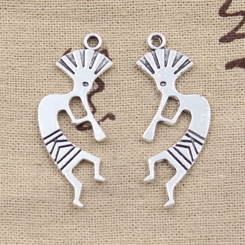 15pcs 매력 네이티브 Kokopelli 38x14mm DIY 수제 티벳 실버 컬러 쥬얼리 만들기 골동품 실버 컬러 도금 펜던트