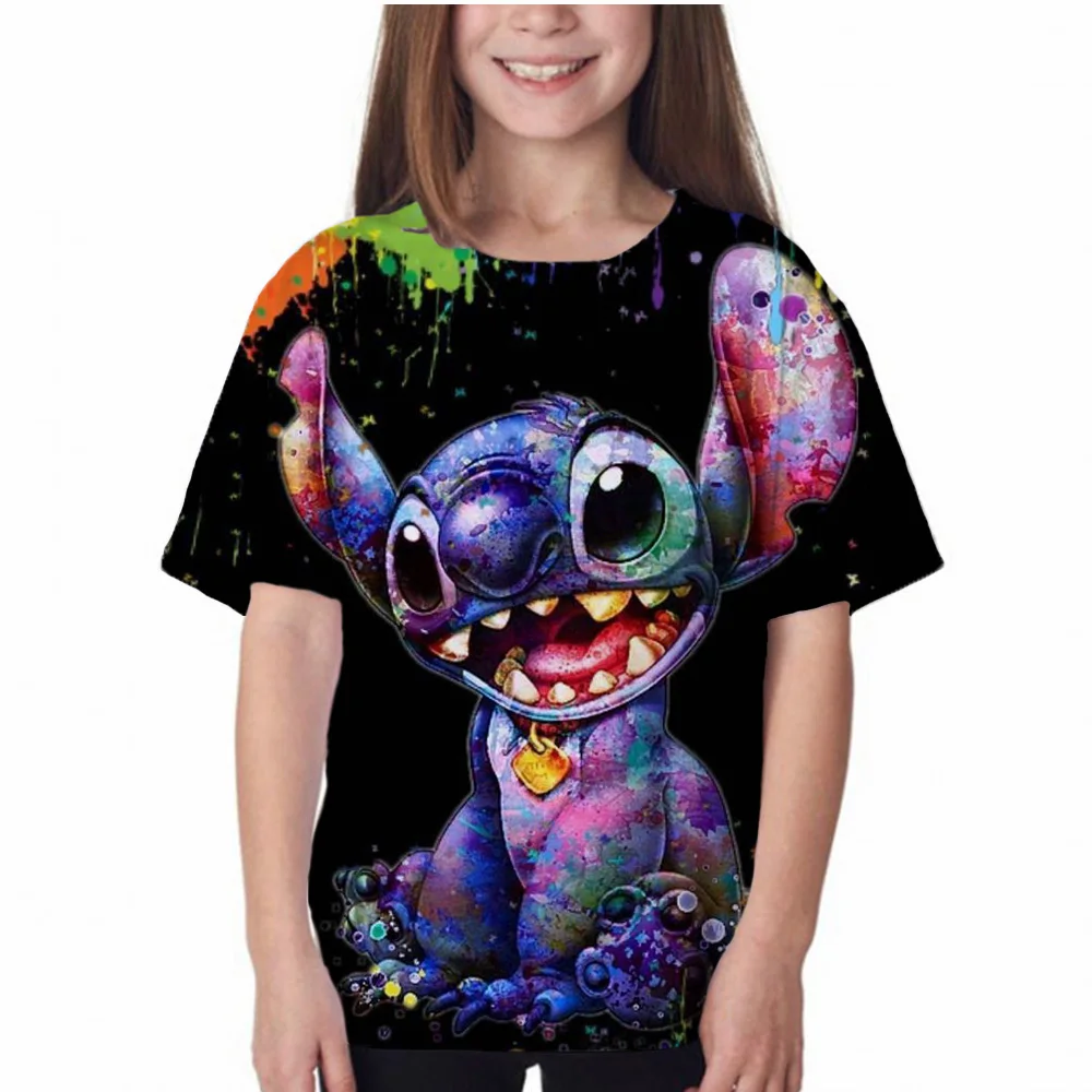 

Summer Kids T-Shirts Street Style Printed Round Neck T-Shirts Casual Cartoon Disney Stitch Sweatshirts Boys Girls Tops