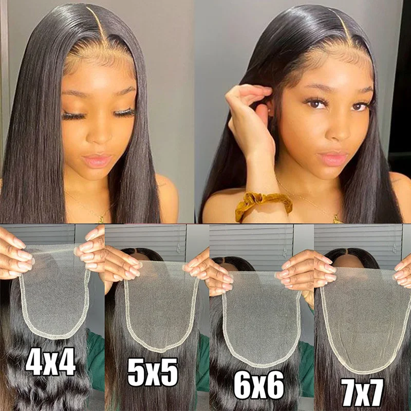 Human Hair Lace Closure 4x4 5x5 6x6 7x7 Straight HD Lace Closure Melt Skin Invisible With Baby Hair Pre Plucked Transparent