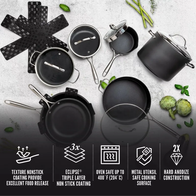 All-Clad Essentials Hard Anodized Nonstick Cookware Set 10 Piece Pots and  Pans Black Pots and Pans Set Nonstick Cooking Pots - AliExpress