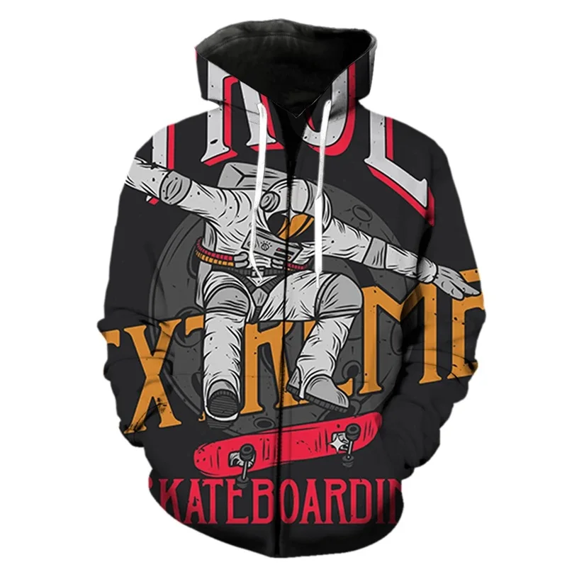 thumbnail image 1 of Sudadera con capucha y cremallera con estampado 3D de astronauta de dibujos animados creativos para hombres y mujeres, sudaderas, tops, sudaderas con capucha de gran tamaño para niños, 1 of 4