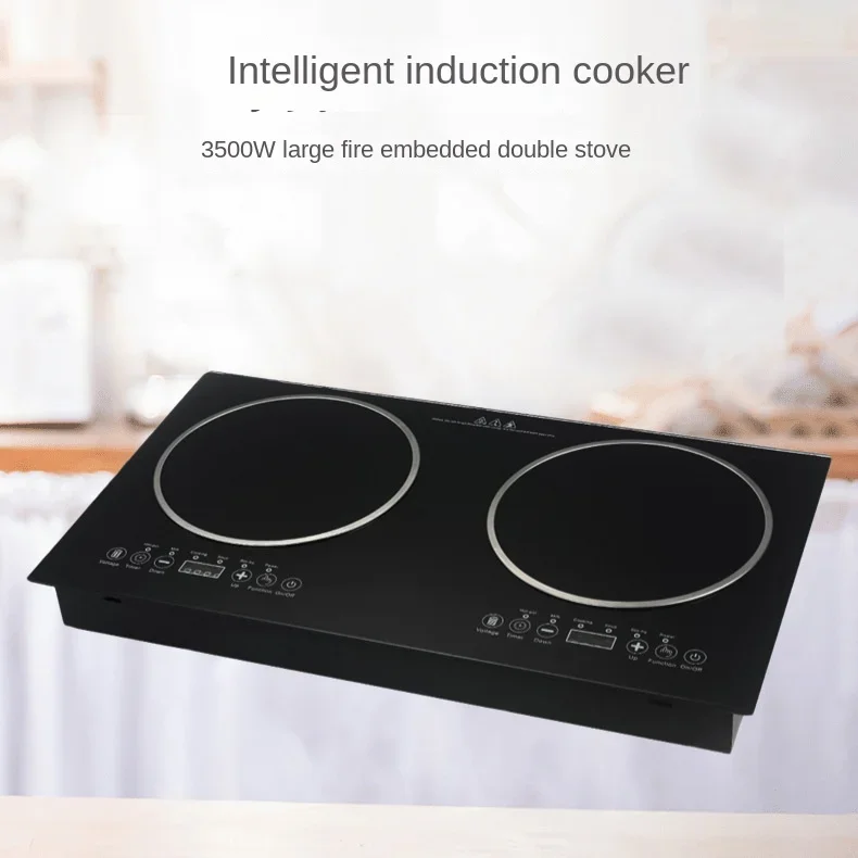 3500W High-Power Electric Induction Cooker Double-Head Embedded Double Cooktop for Household Commercial Kitchen Use