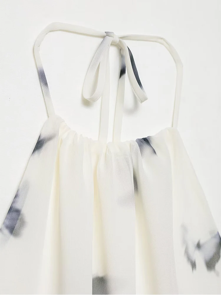 TFMLN Women's Butterfly Print Dresses Elegant Halter Neck Open Back Long Dress Summer Sleeveless Lady Fashion Slim Streetwear