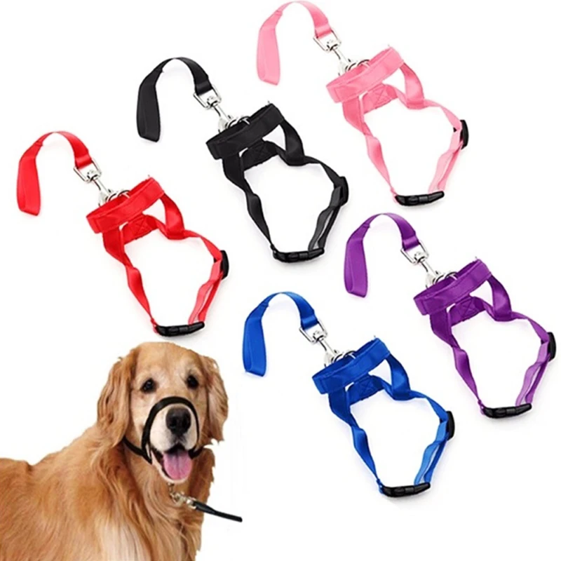 Dog Harness Dog Muzzle Nylon Adjustable Dog Muzzle Anti-barking Anti-bite Harness Head Collar Muzzle Dog Halter Training Leash Pey Supplies