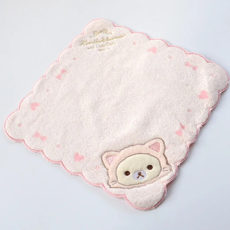 Pure Cotton Embroidered Handkerchief Soft Absorbent Sweat Towel Cute Cotton Square Scarf for Women Pink Girl Heart  Element