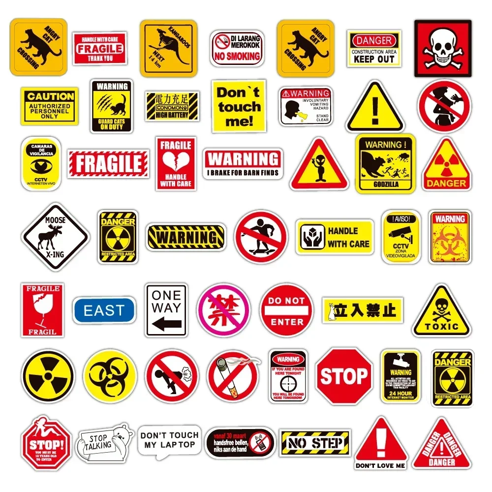50/100pcs Cartoon Warning Stickers Danger Banning Skateboard Guitar Laptop Motorcycle Car Classic Toy Cool Decals Sticker 5