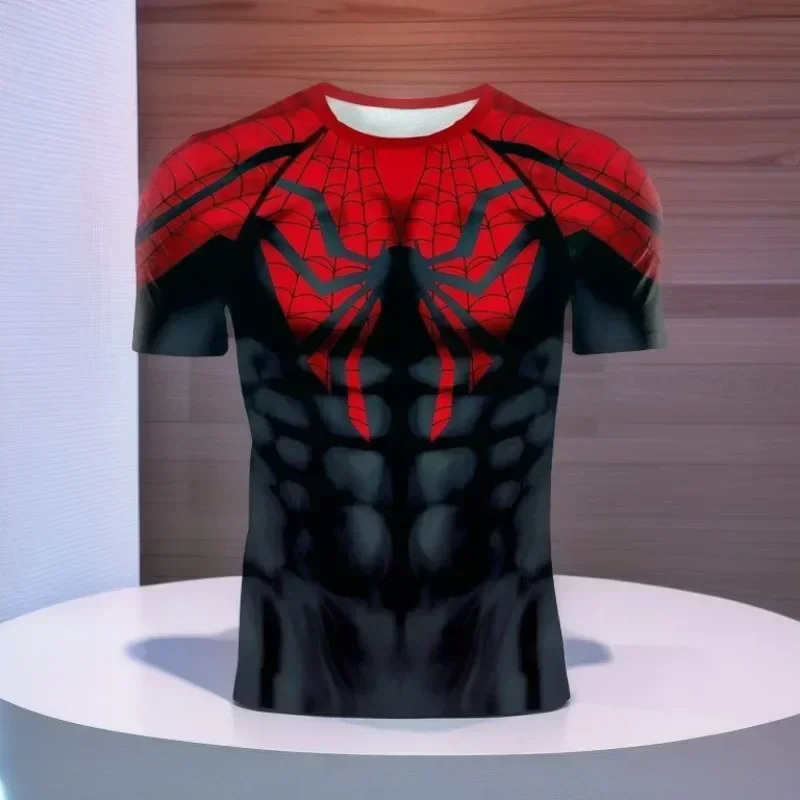 You're My Secret Men's Spider Print Compression Shirt Workout Anime Superhero Long Sleeve Cosplay Costume Fitness Tops Summer