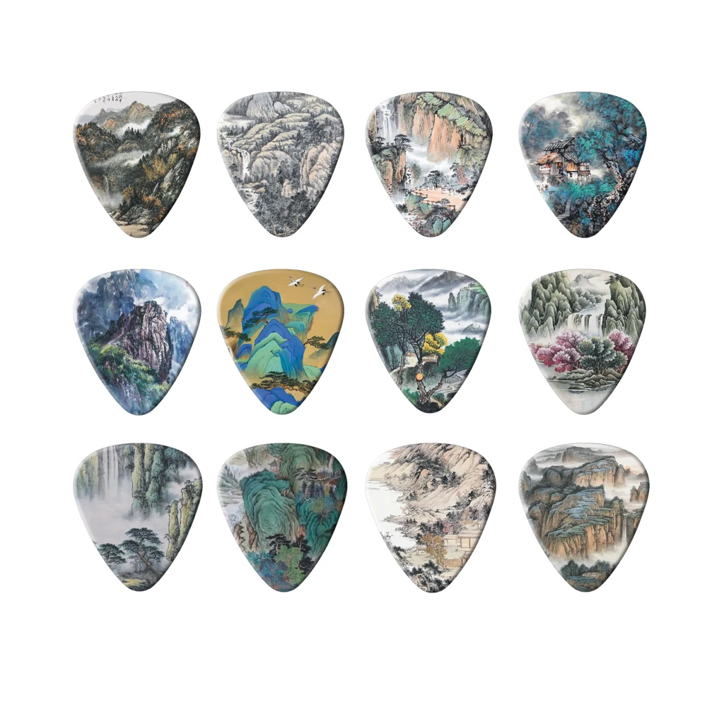 0.46/0.71/1.0Mm 10Pcs Guitar Paddles Landscape Pain Acoustic Guitar Picks Musical Instrument Accessories Pick Guitar Accessories