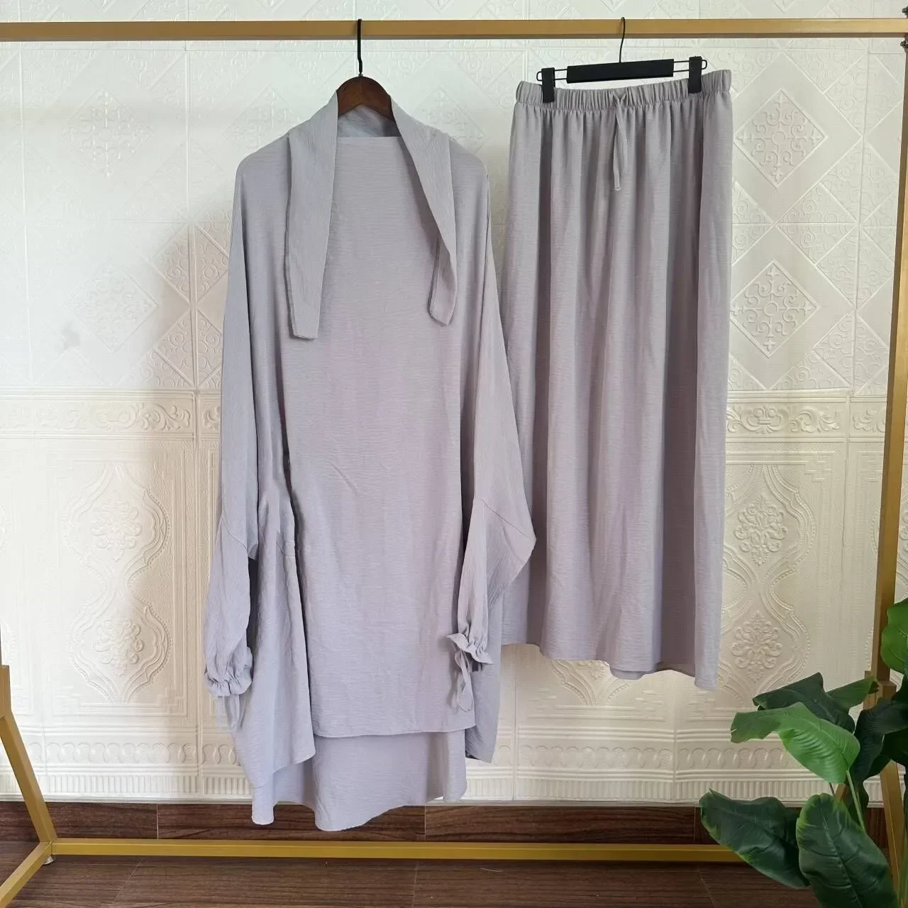 Abayas for Women 2 Piece Set Muslim Prayer Garment Abaya Long Khimar Hijab with Dress Ramadan Eid Islamic Clothes Niqab Djellaba