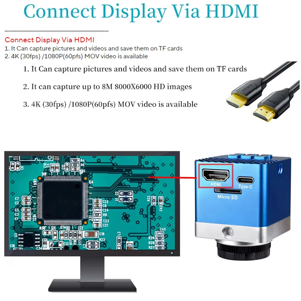 YIZHAN 2K 4K 1080P 현미경 카메라 UHD HD FHD 비디오 산업용 용접 도구 30FPS 60FPS 25mm C-마운트 현미경 액세서리