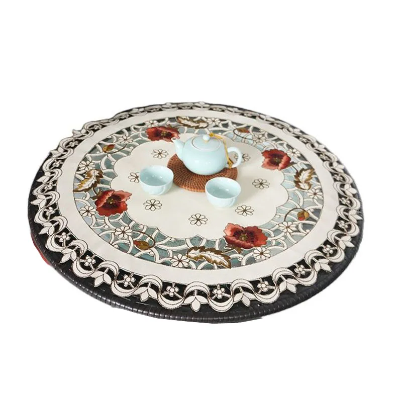 NEW round satin rose flower Embroidered table cover cloth kitchen Christmas tablecloth wedding Table decoration and accessories