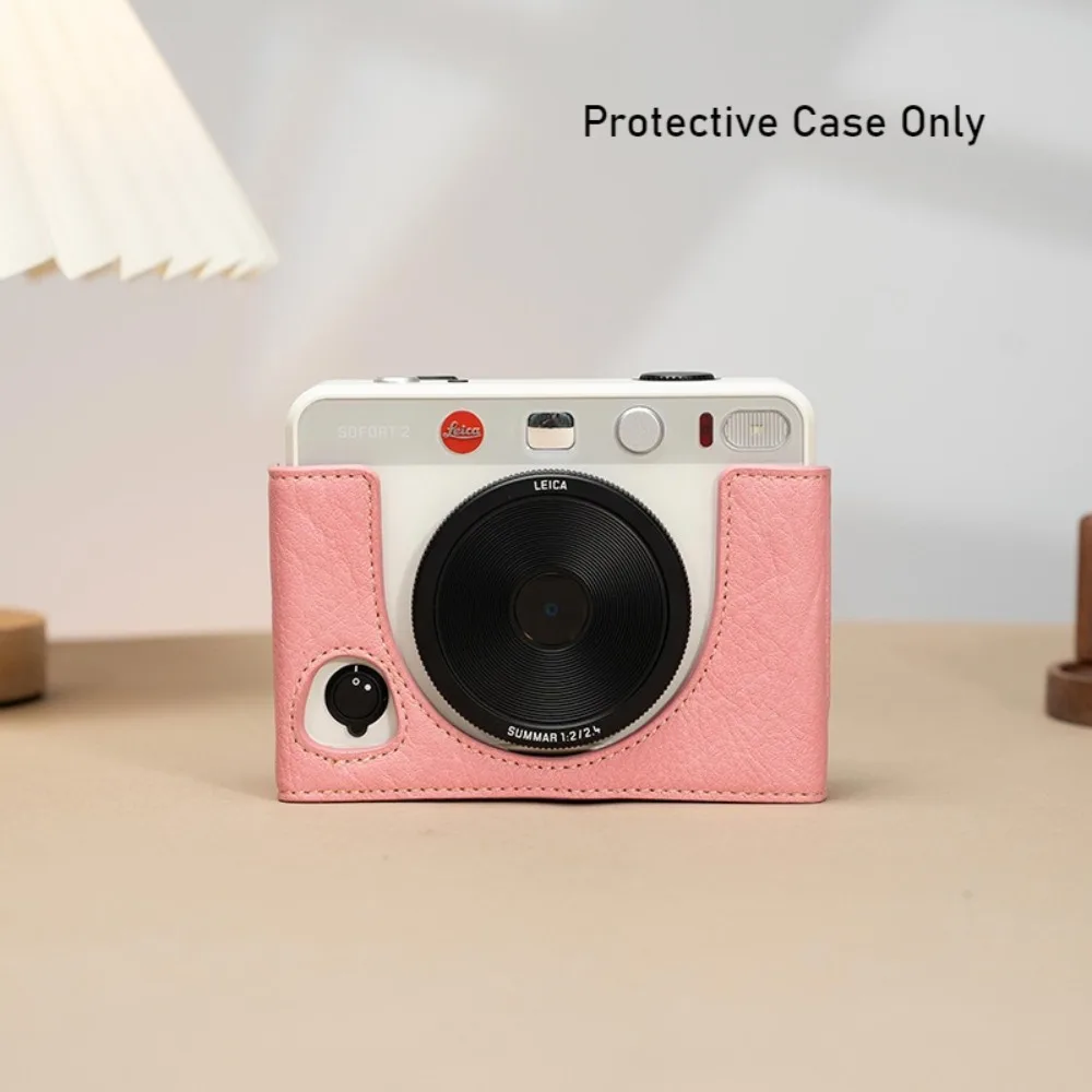 Premium Leather Camera Bag with Shoulder Strap for Leica Sofort 2 - Protective Case Cover with Base Grip Handle