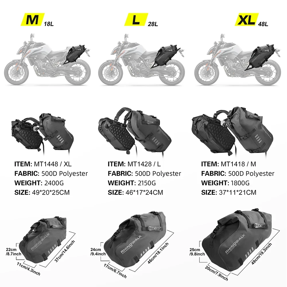 Rhinowalk 48L Motorcycle Bag Waterproof 2 Pcs Large Motorcycle Side Bag Universal Fit Motorcycle Pannier Bag