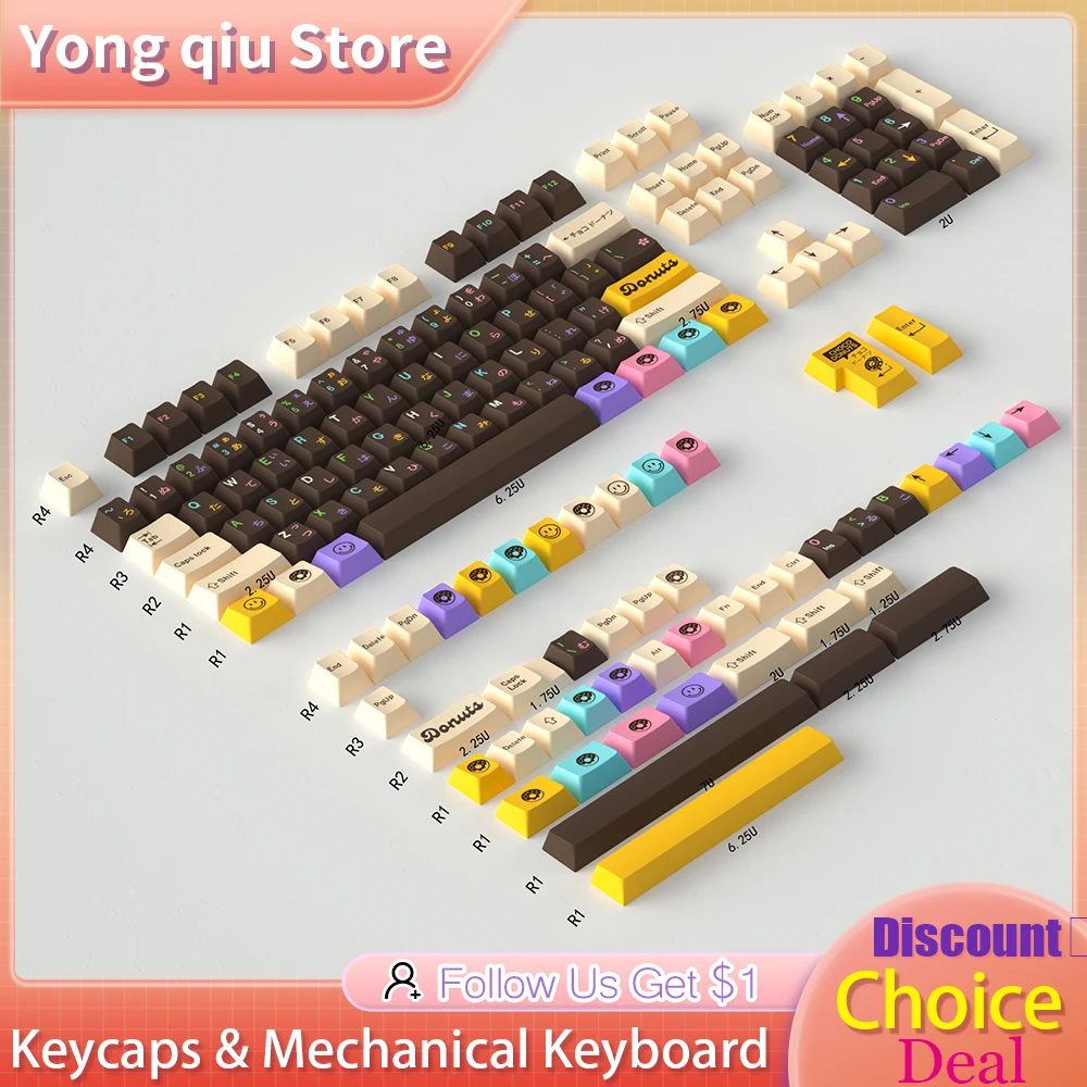 Pbt Keycaps para Teclado Mecânico Donut Pattern Food Dessert Cherry Custom Keycaps Teclados Acessórios