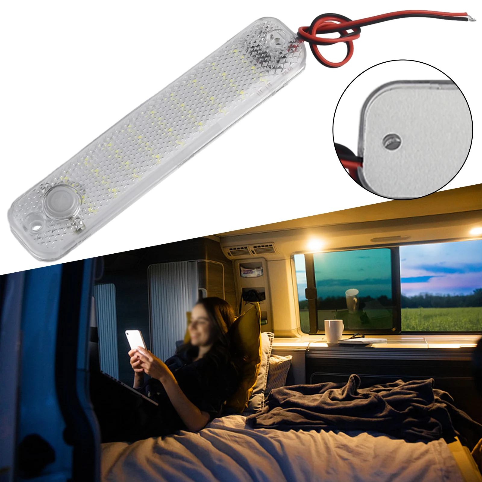 

Car Cab Reading Lamp Trunk Light Power RV Van Car Cab Reading Lamp High Brightness Acrylic Anti Glare Pattern Cover