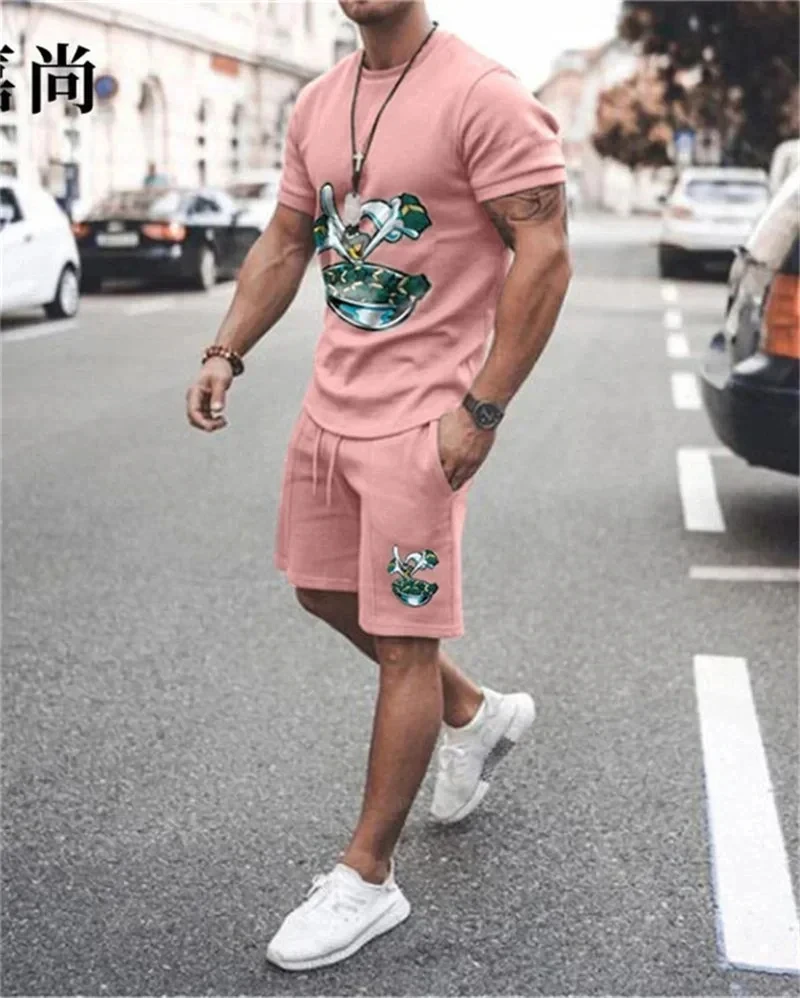 Men's 3D casual T-shirt suit plus size sportswear multifunctional casual suit summer beach shorts summer outdoor T-shirt shorts 5