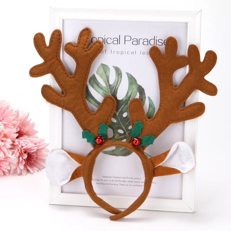 

Christmas Party Decorations Multi Horned Brown Ears Antler Red Bell Thickened Antler Headdress Christmas Hair Accessories