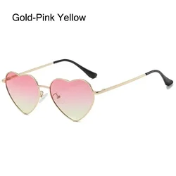 Vintage Heart-Shaped Sunglasses with UV400 Protection and Metal Frame (Gold-Pink Yellow)