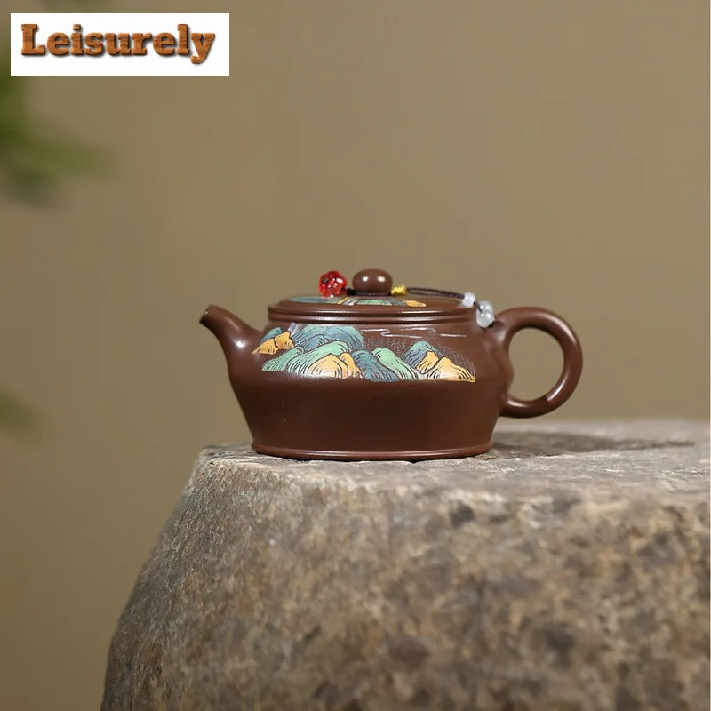250ml High-end Yixing Purple Clay Teapots Handmade Colored Drawing Man Shu Pot Raw Ore Purple Mud Kettle Chinese Zisha Tea Set