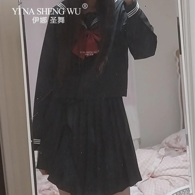 Japanese Korean School Uniform Girls Plus Size Jk Suit Red Tie Black Three Basic Sailor Uniform Women Long Sleeve Student Suit