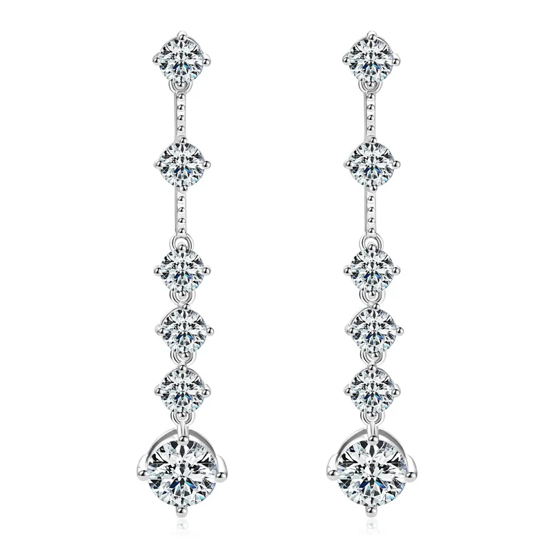 JECIRCON Moissanite Diamond Tassel Earrings for Women Light Luxurious High-end 925 Sterling Silver Plated 18k White Gold Studs