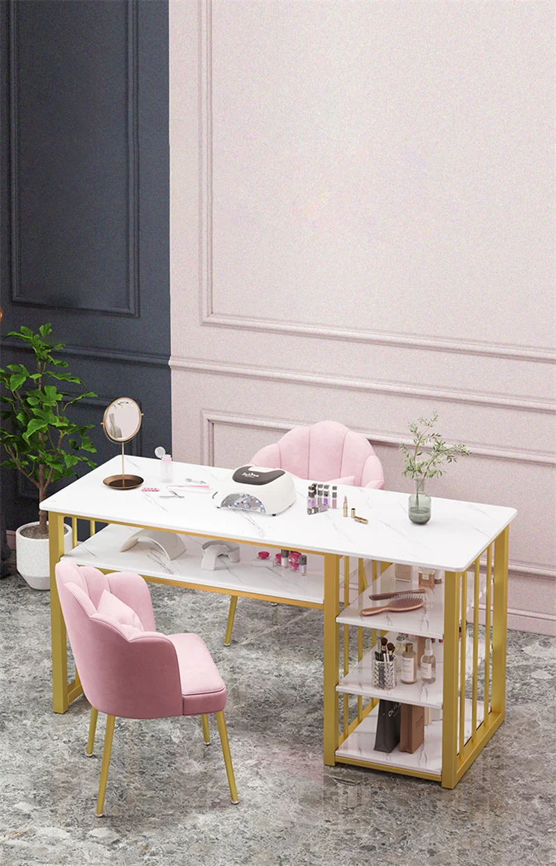 Description Picture 5 of itemLight Luxury Nail Tables Salon Furniture Modern Shop Table And Chair Set Single Double Professional Manicure U