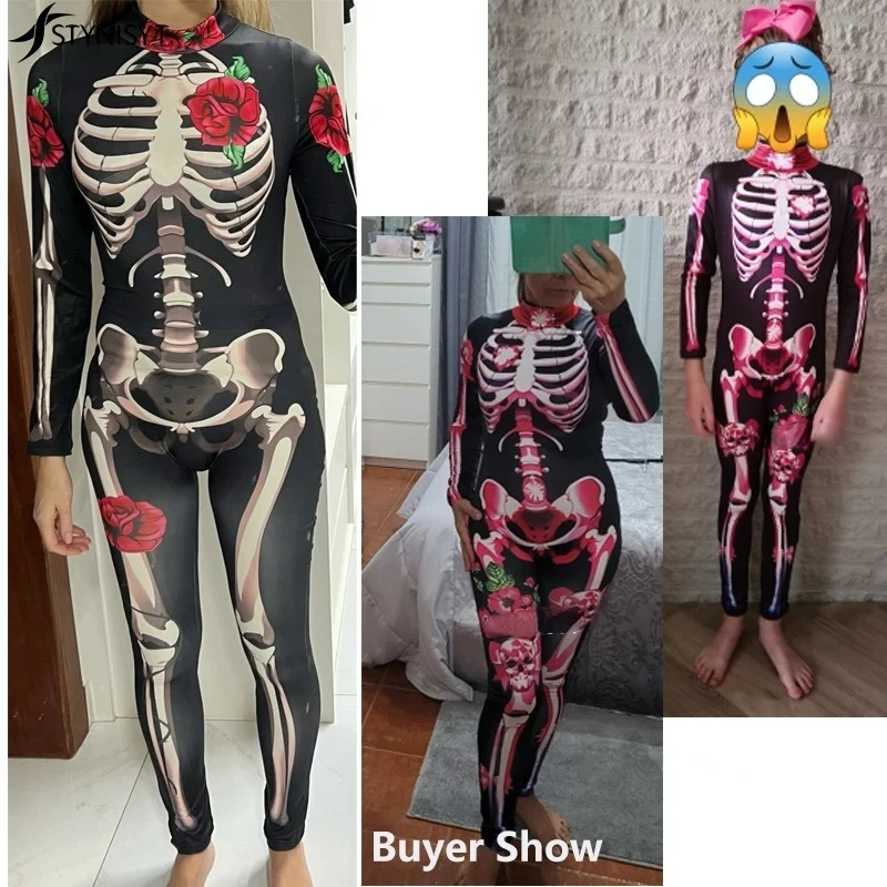 Halloween Costumes Rose Skeleton Adult Kids Scary Costume Halloween Dress Cosplay Sexy Jumpsuit Carnival Party Baby Girl Rompers Day of The Dead halloween costumes