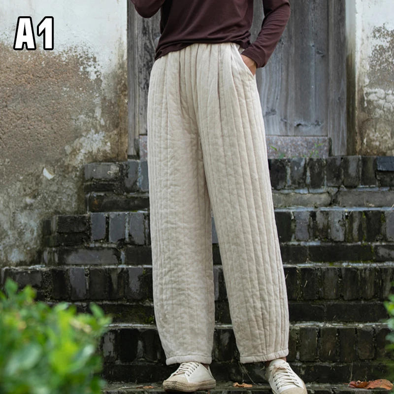 Women Cotton Linen Harem Ankle-length Pants Winter Oversized Thicken Warm Down Cotton Casual  High Waist Jogger Trousers Baggy