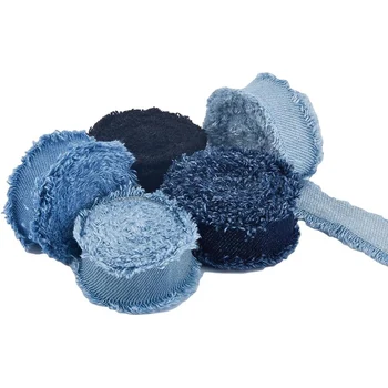 Nastro in tessuto denim sfilacciato con frange multicolori da 2 metri Confezione regalo artigianale per cucito fai-da-te