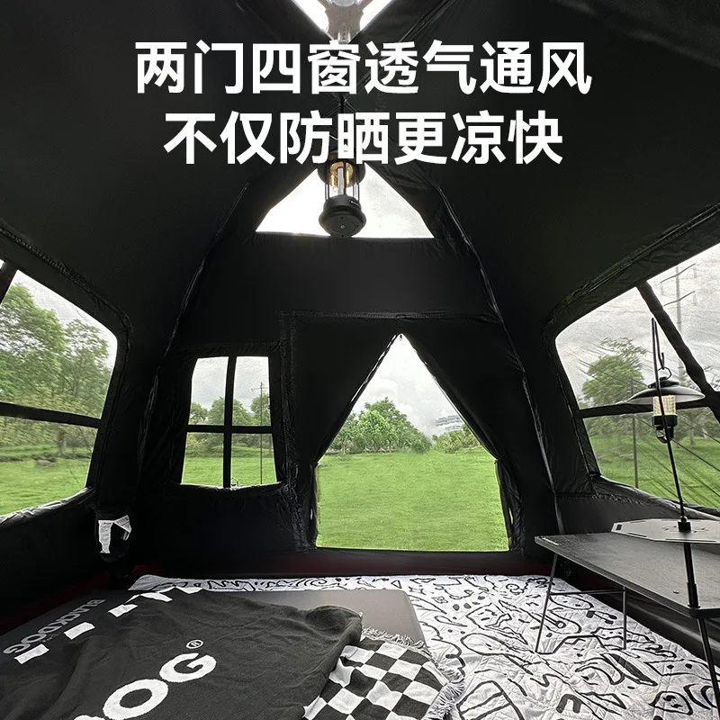 Naturehike&Blackdog Outdoor Black Rubber Automatic Tent Camping Portable Equipment Thickened Sunscreen Two Door Four Window Tent