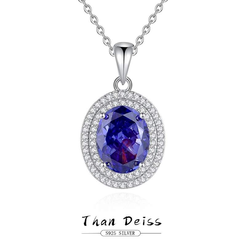 Elegant Colorful Jewelry S925 Silver Necklace Women Classic Egg Shaped Pendant Tanzanite Purple Gemstone Romantic Proposal Gift