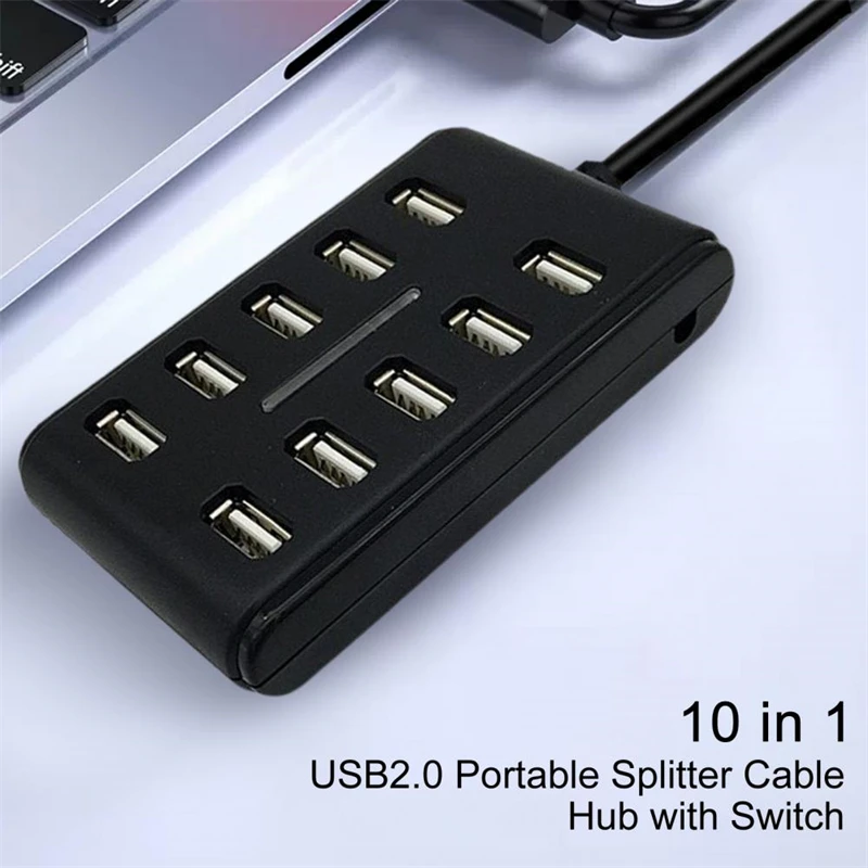 USB2.0 HUB 10 Ports Cable Splitter Switch Power USB Disk Card Reader Extender Mouse Keybard Converter Phone Charging Dock Combo