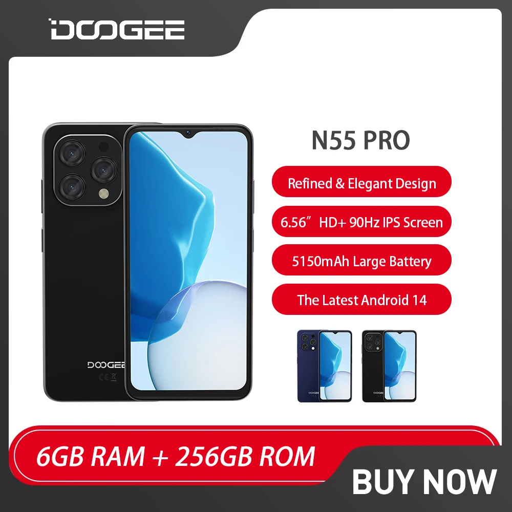 

DOOGEE N55 Pro Smartphone Android 14 Octa Core 6.56 Inch 6GB+256GB Mobile Phones 5150mAh 13MP Face Unlock 4G Cell Phone On Sale