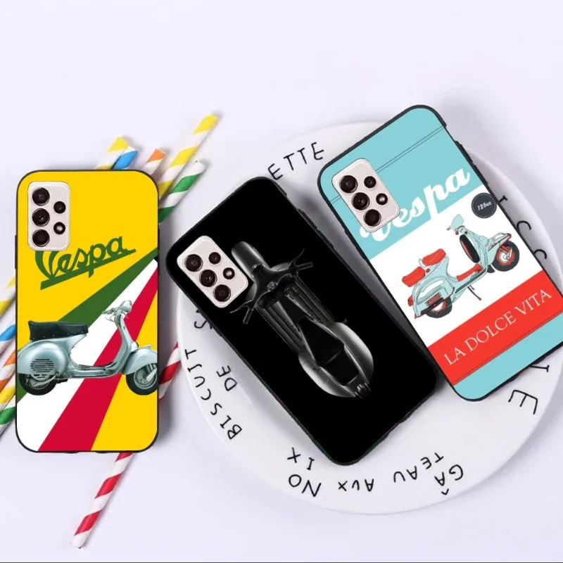 V-Vespa Custodia Per Telefono Moto Per Samsung A91 A81 A73 A72 A71 A30S A20 A12 A13 A52 A53 4G 5G Cover Morbida Nera Funda Shell